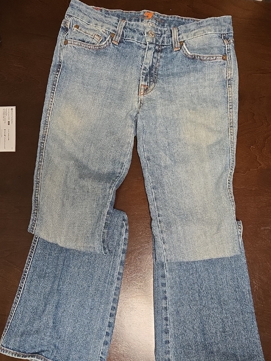 7 For All Mankind Denim - 7 For All Mankind Two-Tone Light and Medium Blue Wide Leg Jeans